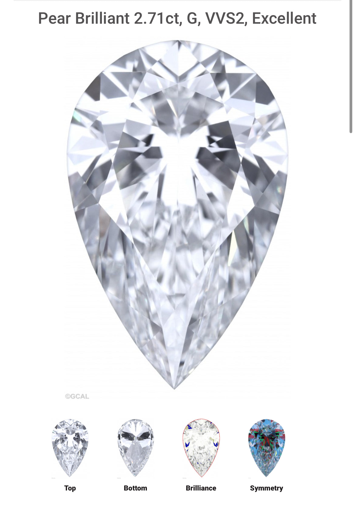 PEAR 2.70 Lab Grown Diamond , Color G , Clarity VVS2, IGI Certificate LG330041526