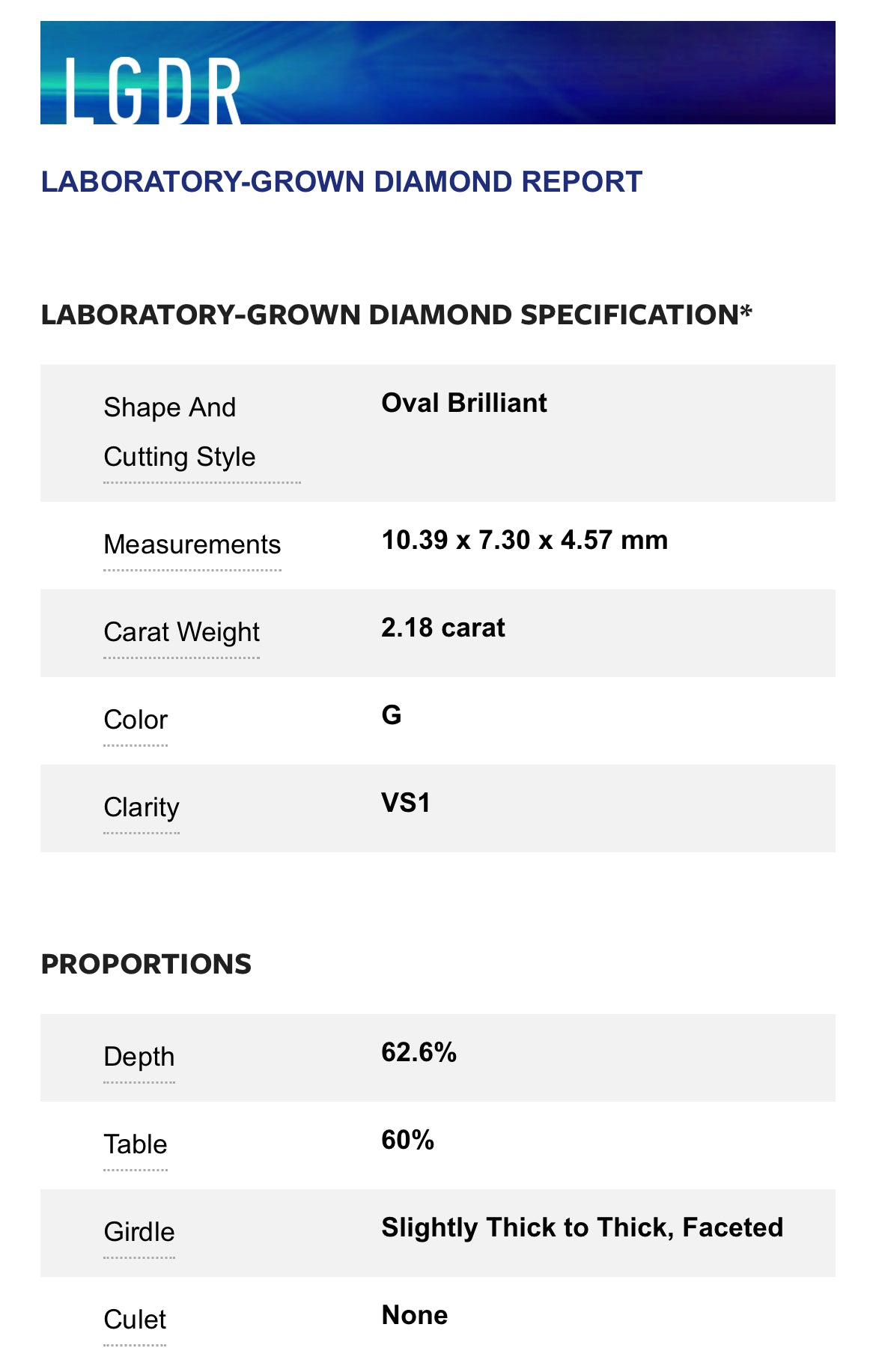 OVAL 2.18 Carat Lab Grown Diamond, Color G , Clarity VS1, EXCELLENT GIA 7426533406