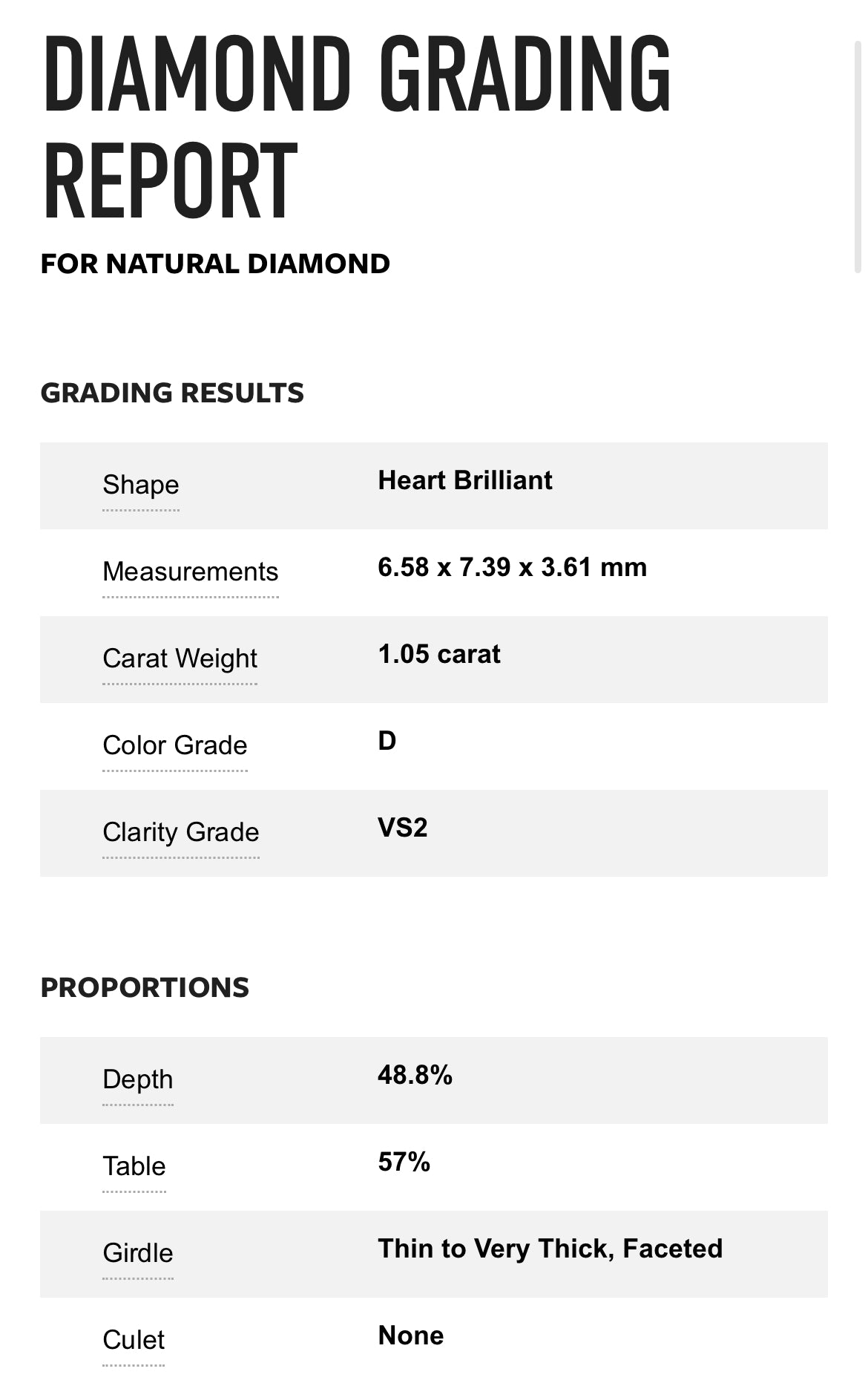 1.05 carat Natural Heart Diamond , Color D , Clarity VS1 GIA 6214842381