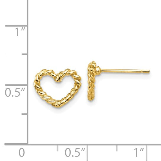 14k Yellow Gold Rope Heart Post Earrings