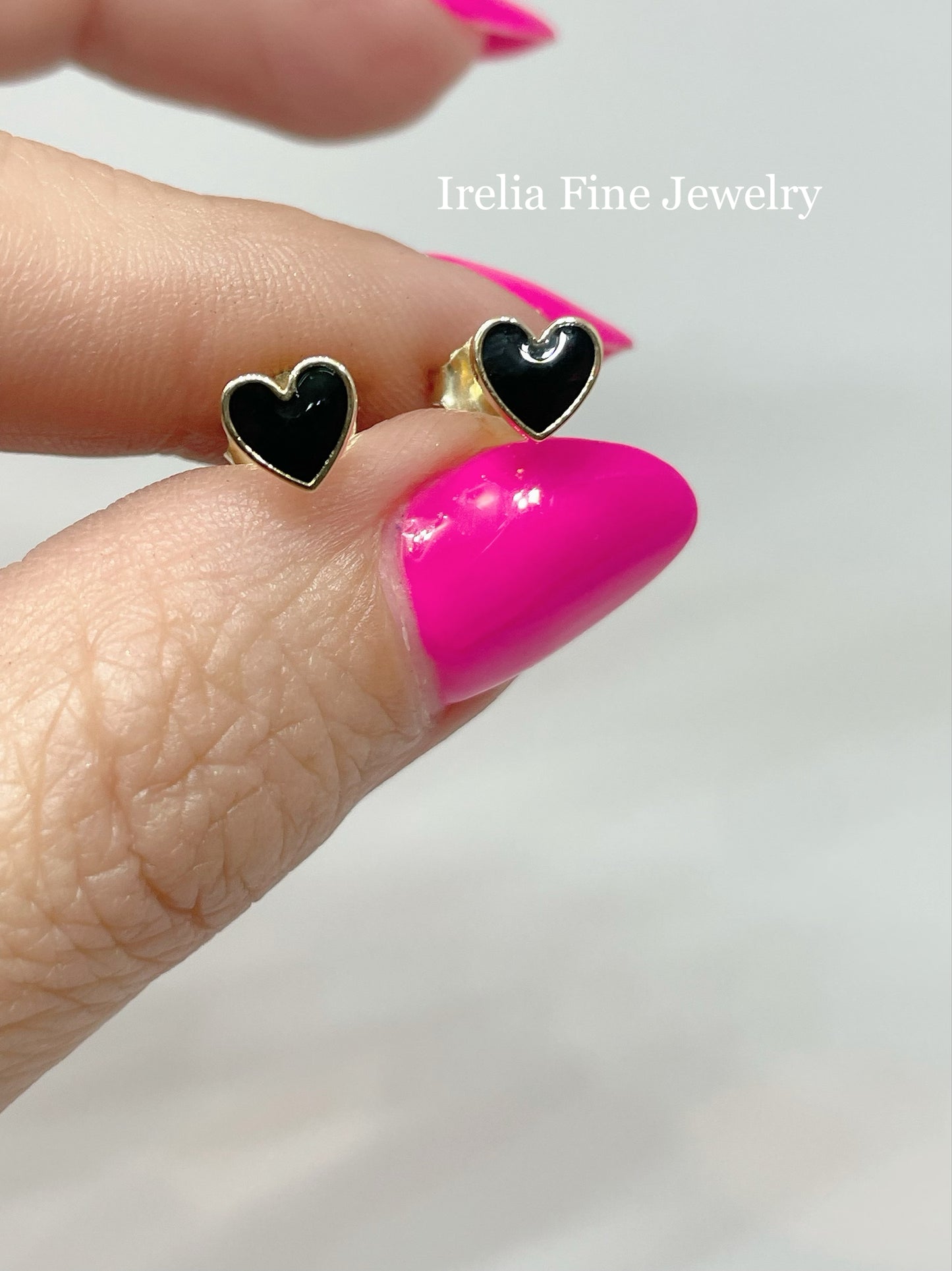 14k Yellow gold Tiny Heart Stud Earrings with Black Enamel