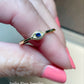 14K Yellow Gold Lab-Grown Blue Sapphire Stackable Evil Eye Ring  - Size 7