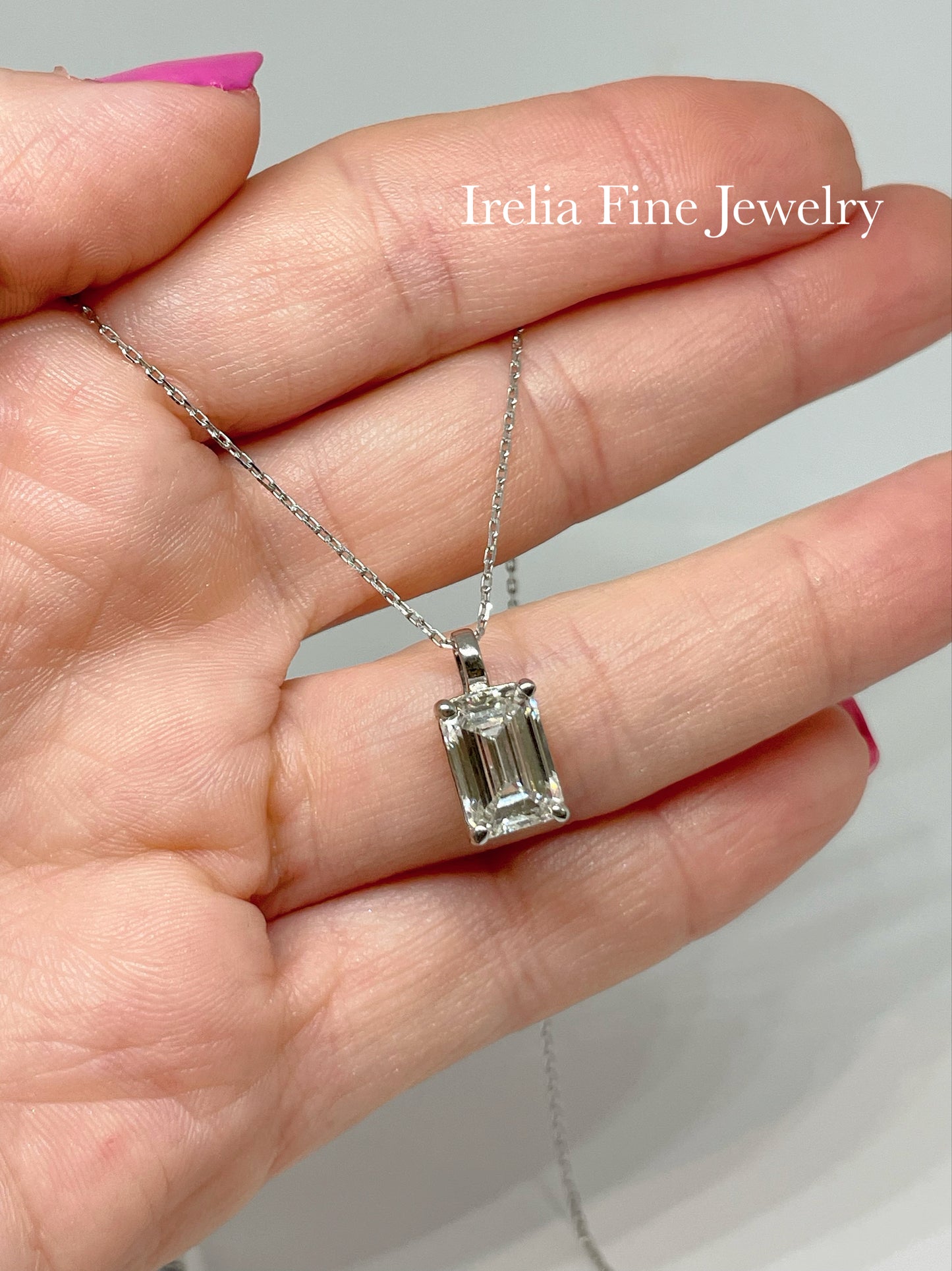 Size .50 - 3.00 Carat Emerald Cut Lab Diamond Solitaire Pendant in 14k White Gold