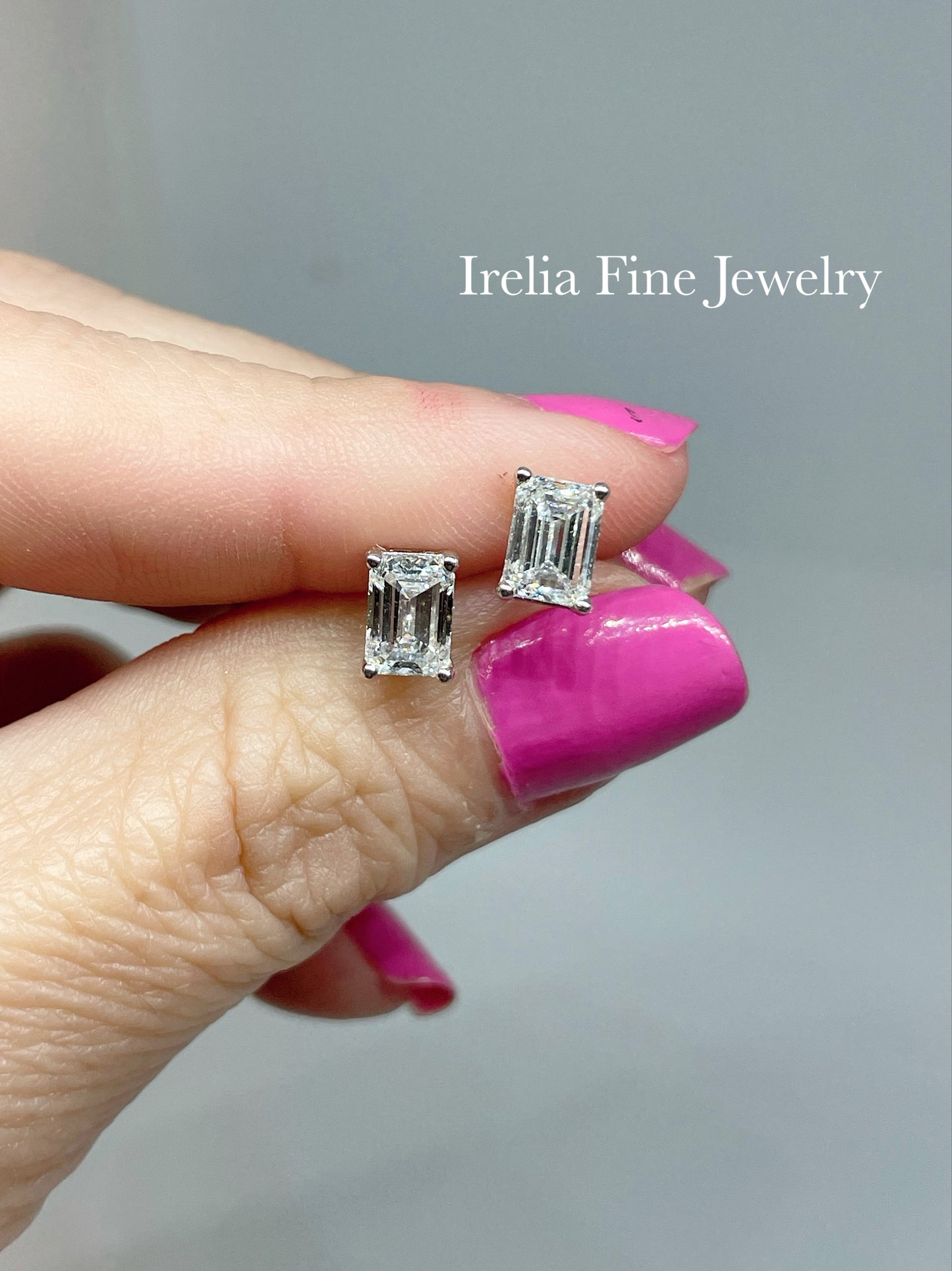 .50 to 3.00 Carat Emerald Cut Lab Diamond Stud Earring set in 14k