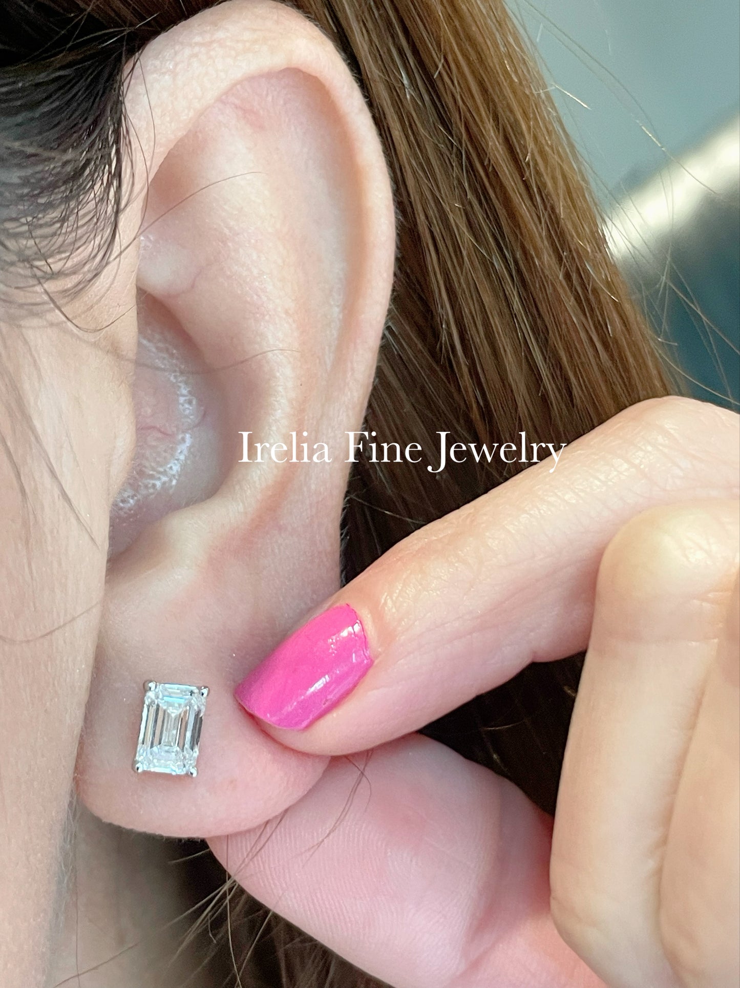 .50 to 3.00 Carat Emerald Cut Lab Diamond Stud Earring set in 14k