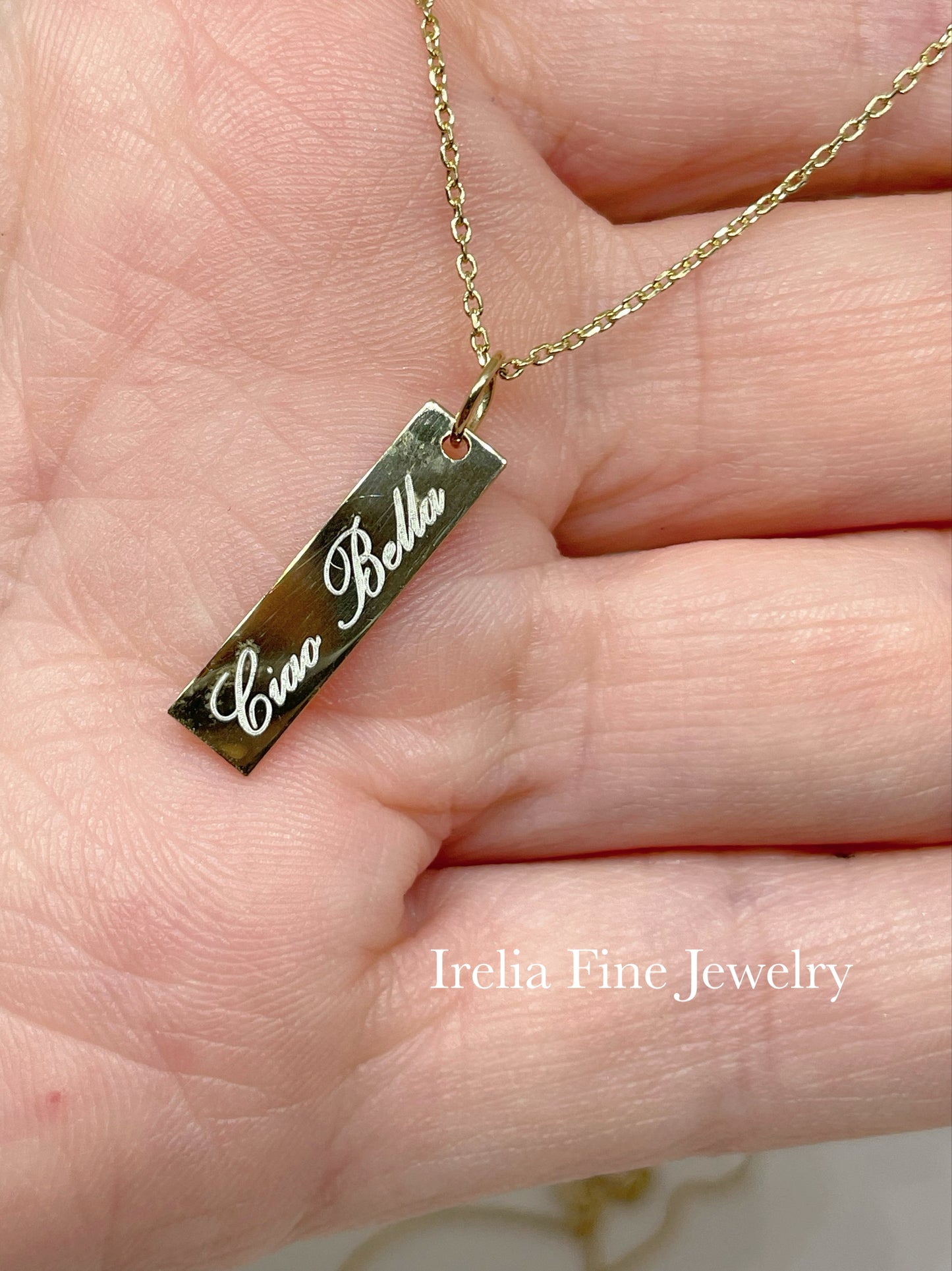 18k Plated Sterling Silver Personalized Bar Necklace with 20'Chain