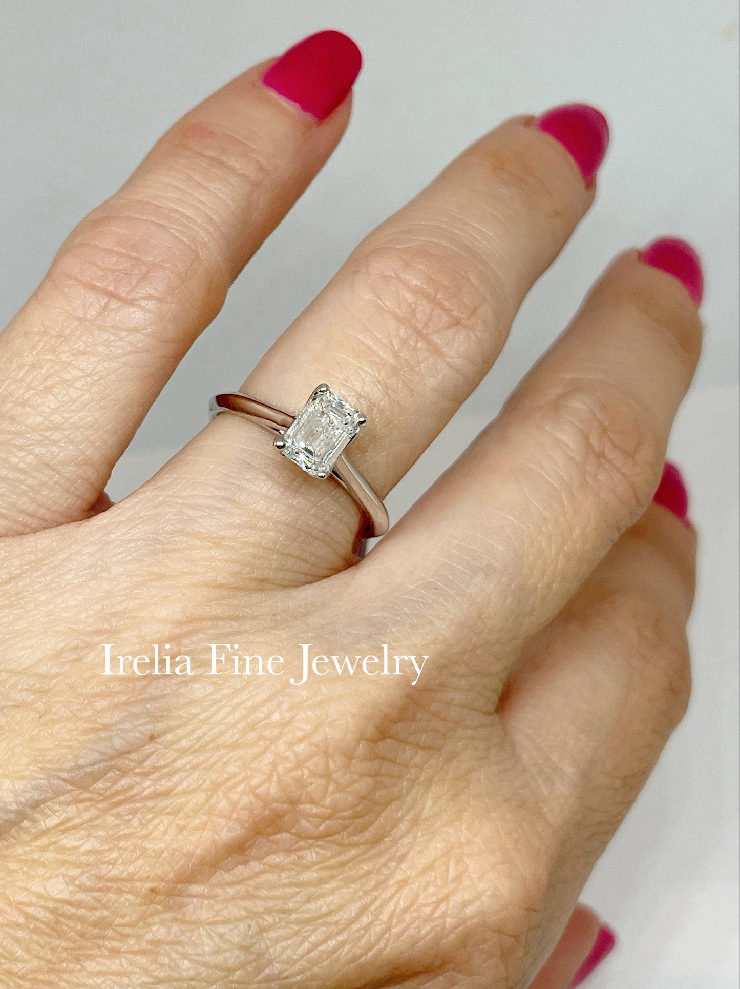 1 Carat Emerald Cut Lab Diamond Engagement Ring,