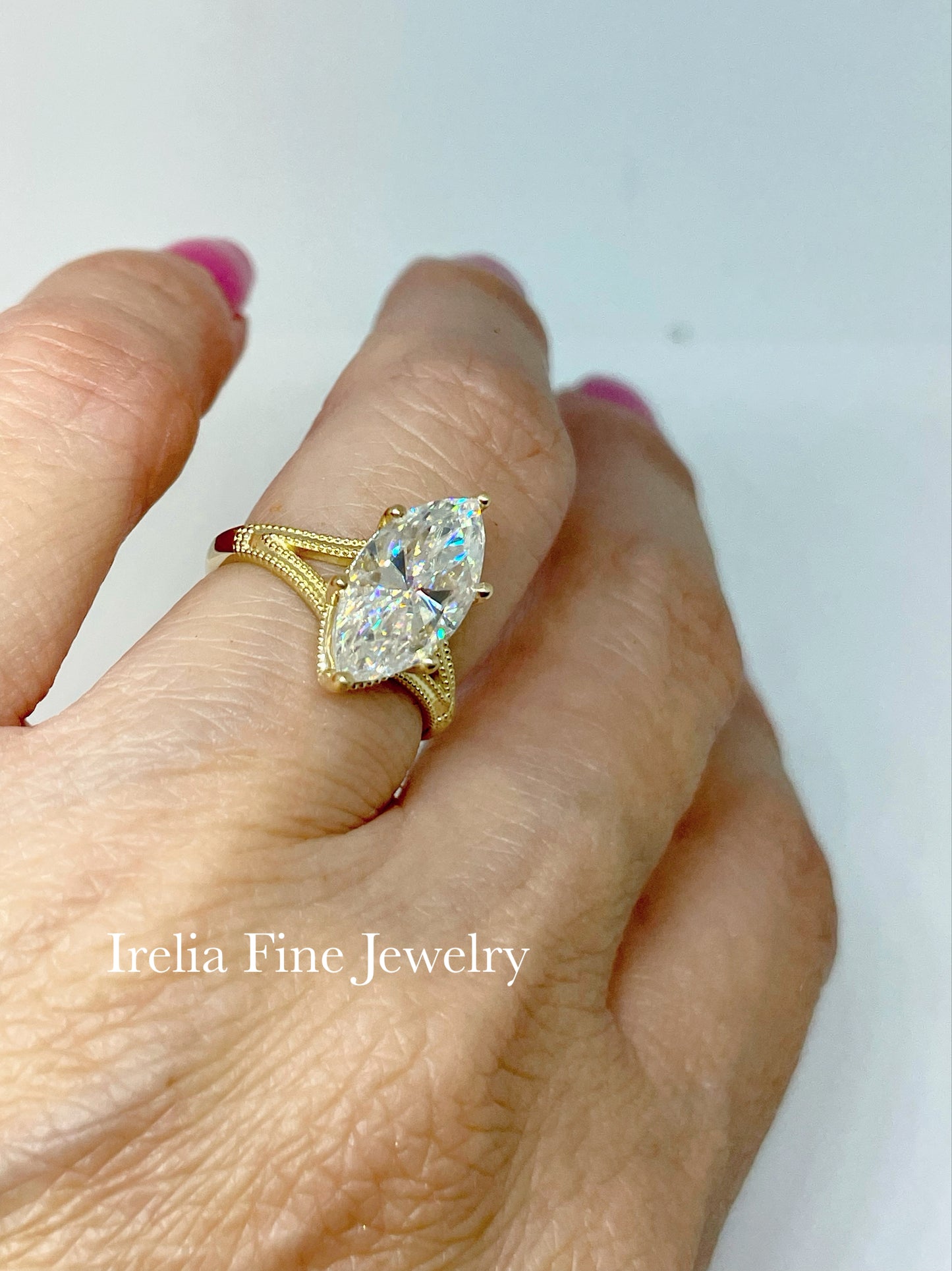 Custom Order - 18k Gold Milgrain Solitaire with Milgrain Edges center Lab Diamond Center