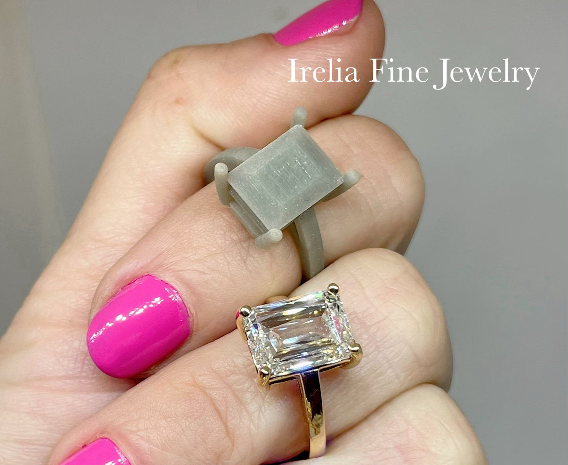 18k Gold Custom Setting with 5.04 Carat Emarald Cut Lab Diamond GIA