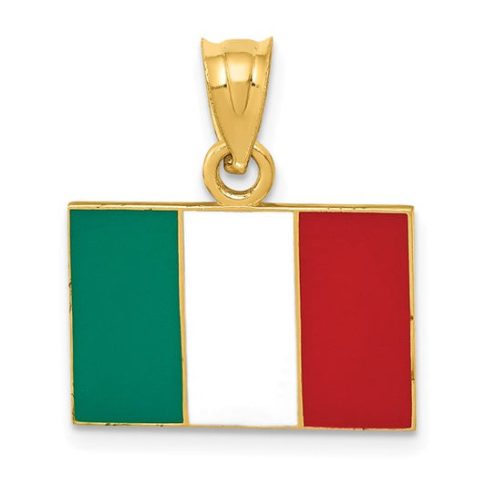 14k Yellow Gold hand painted Enameled Italy Flag Pendant- Made in Italy