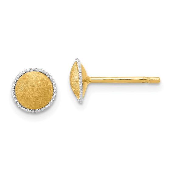 14k Yellow Gold Earring Bubble Studs with Rhodium Edge