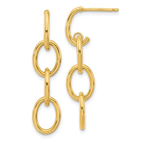14k Yellow Gold Oval Dangle Earrings