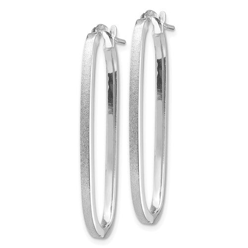14k White Gold Polished and Satin 2mm Oval Hoop Earrings