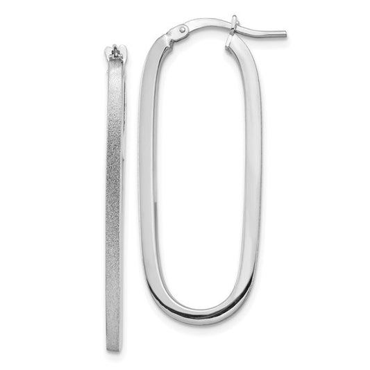 14k White Gold Polished and Satin 2mm Oval Hoop Earrings