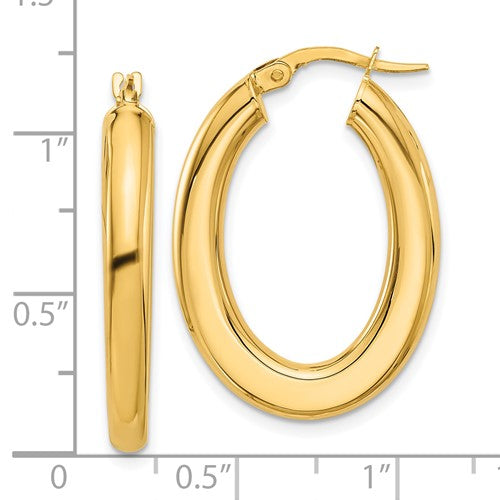 14K Yellow Gold Hallow Tube Oval Hoop Earrings