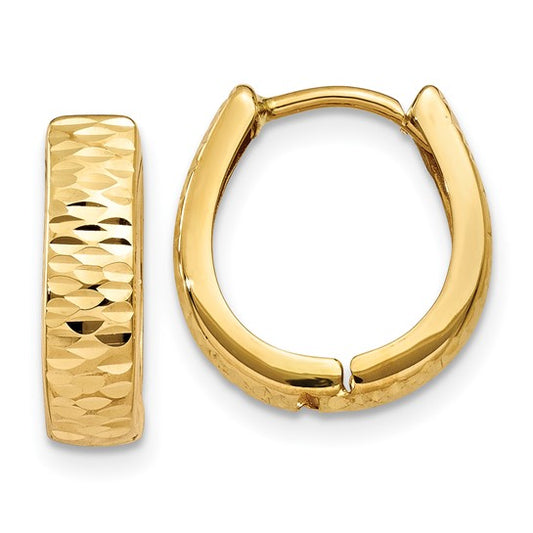 14k Yellow Gold Polished Huggie Hoop Earrings, Size 12 x 3 mm