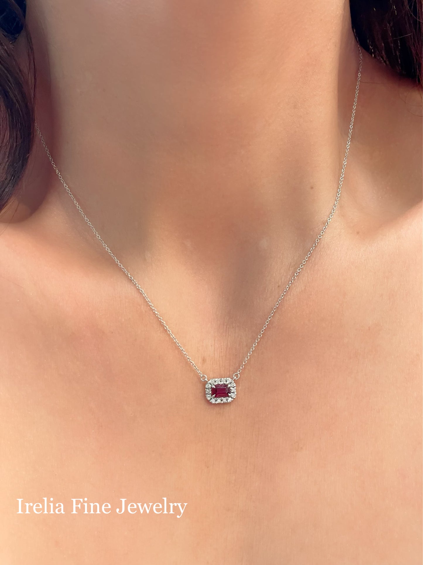 14K Yellow Gold Natural Ruby Size 6x4 mm & 1/5 CTW Natural Diamond , 18" Necklace