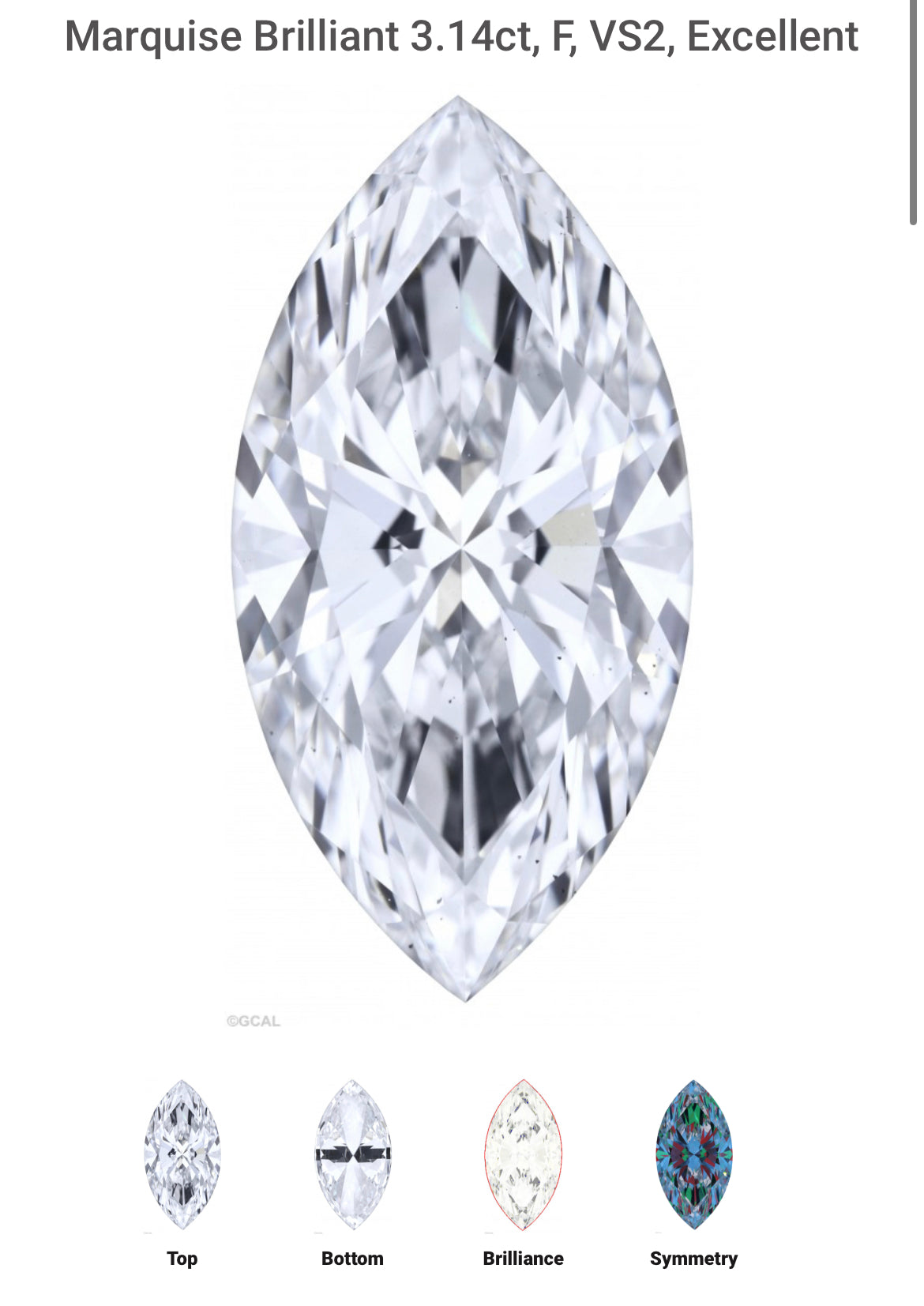 Marquise 3.14 Carat Lab Grown Diamond , Color F , Clarity VS2 , IGI Report LG331703697