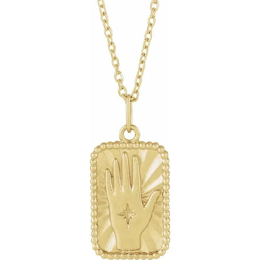 14K Yellow Gold Hamsa Hand Tarot 16-18" Necklace