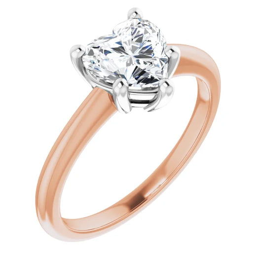 1.05 Carat Heart Diamond Color D, Clarity VS2  Solitaire Engagement Ring in 18k White & Rose Gold