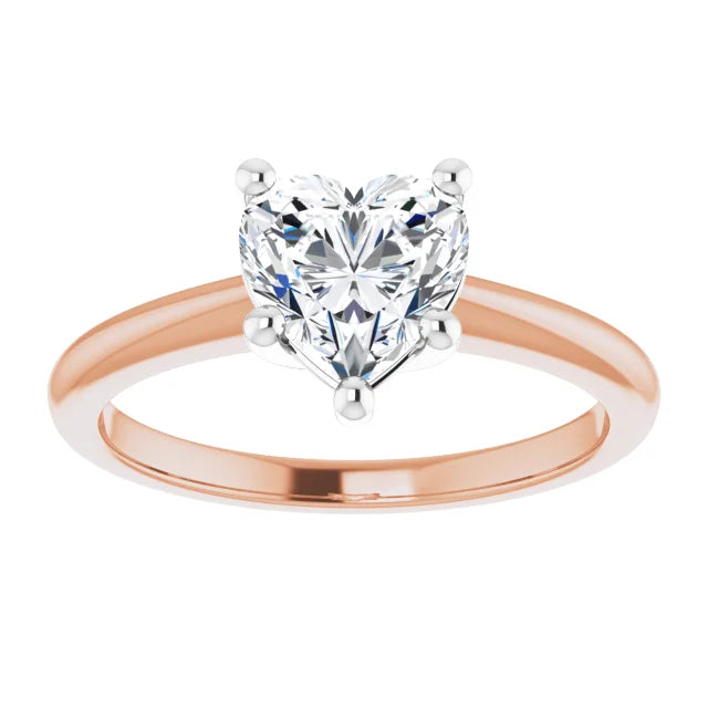 1.05 Carat Heart Diamond Color D, Clarity VS2  Solitaire Engagement Ring in 18k White & Rose Gold