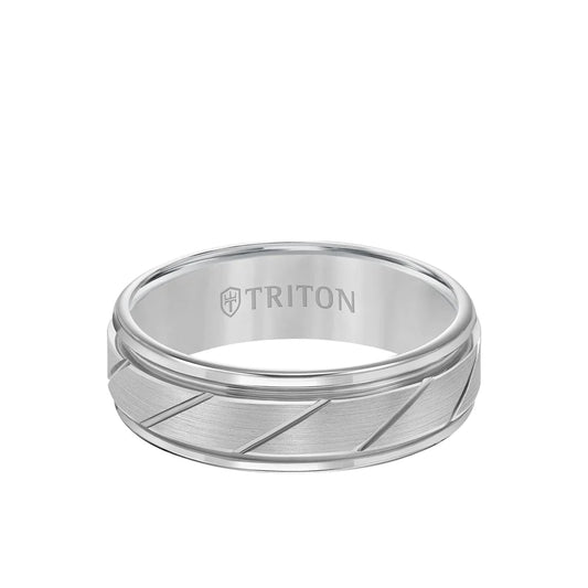 7mm Tungsten Carbide Ring - Diagonal Cut Center and Round Edge Size 10