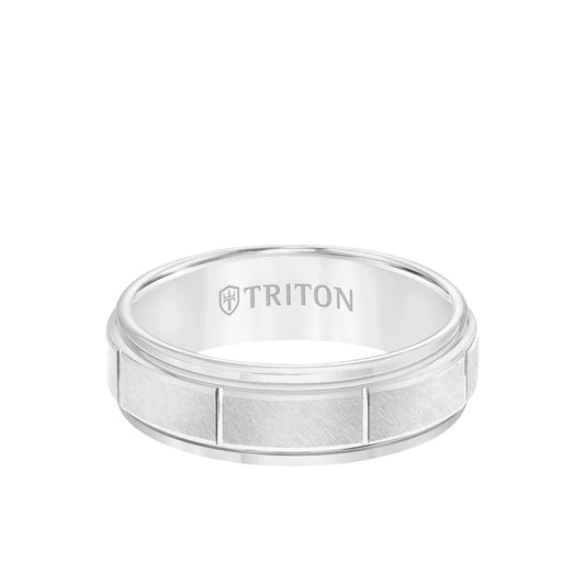 7MM Tungsten Carbide Ring - Vertical Cut Center and Step Edge Size 10