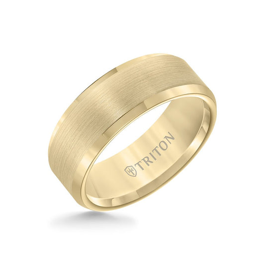 8mm Triton Gold Plated Tungsten Finish Center and Beveled Edge