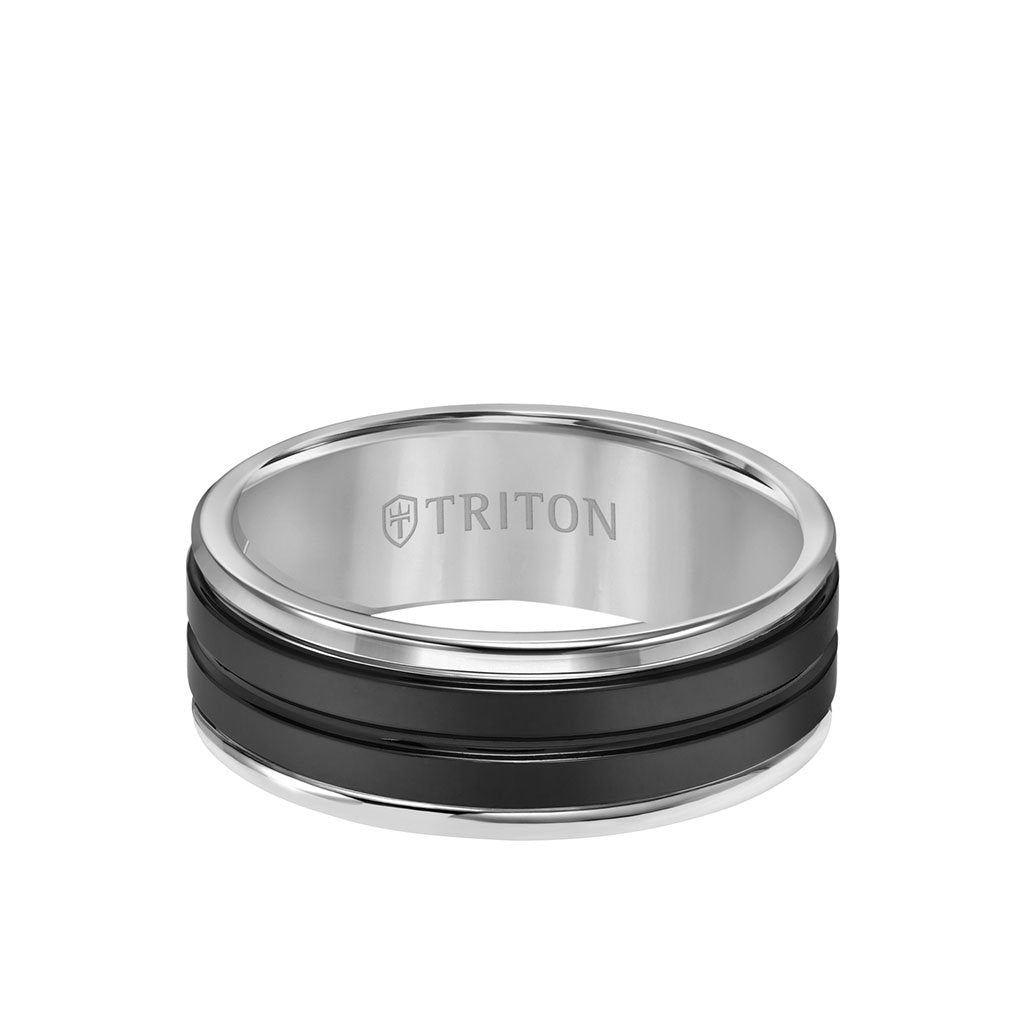8mm Triton Tungsten Black Ceramic Ring with Tungsten Round Edge