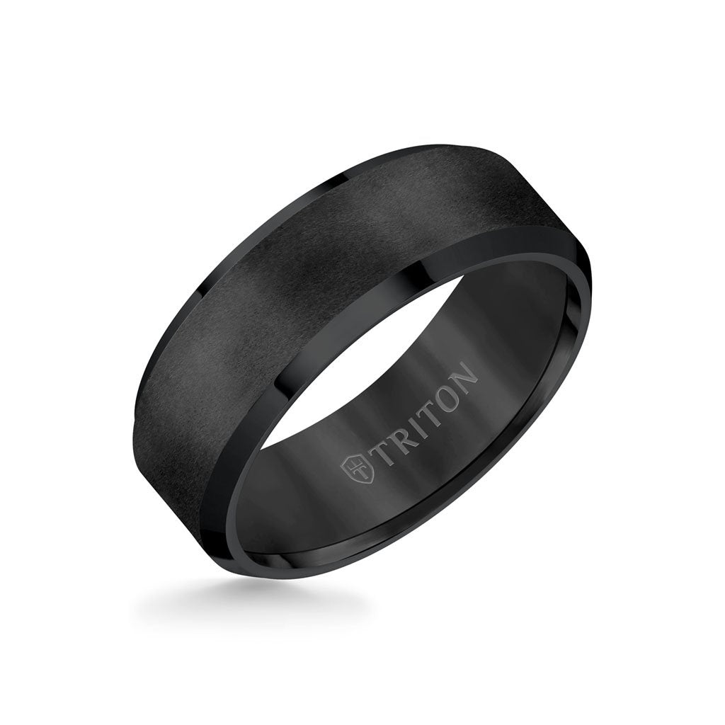 8mm Triton Gold Plated Tungsten Finish Center and Beveled Edge