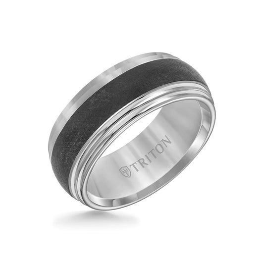 9mm Tungsten Carbide Ring - Domed Florentine Center and Step Edge - Size 10