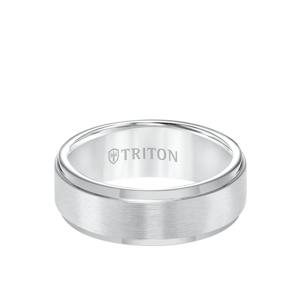 8mm Triton Tungsten Step Edge with Satin Center Black or Gray