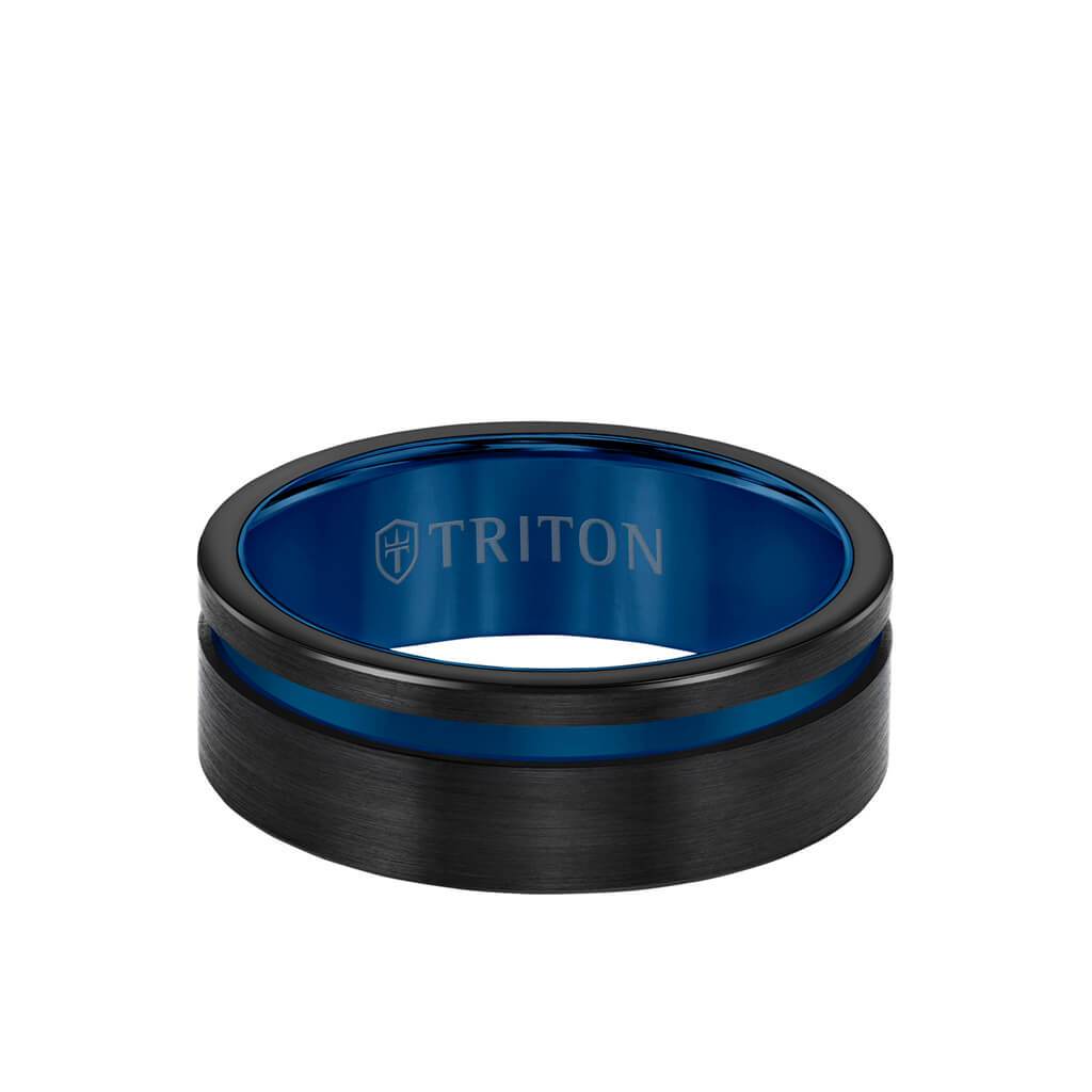 8mm Triton Tungsten Black & Blue Asymmetrical