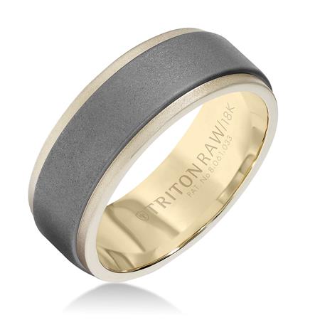 TRITON Tungsten 8mm Raw and 18K Gold Ring
