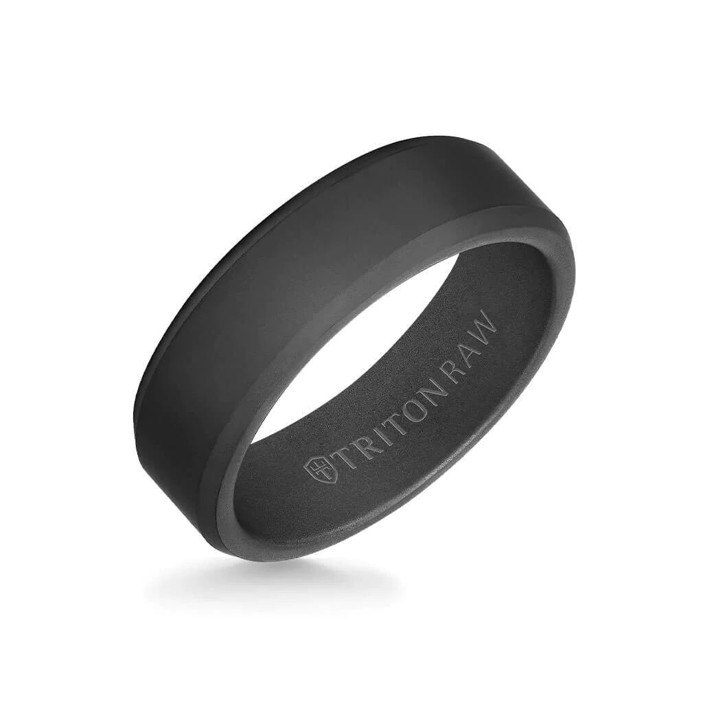 7mm Tungsten RAW Black Ring - Matte Finish and Bevel Edge Size 10