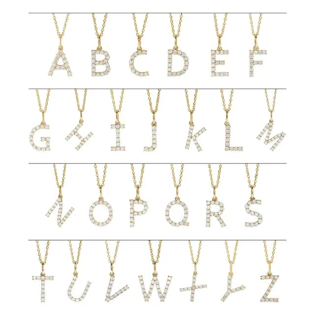 14k Yellow Gold Initial Letters with 1/5 Lab Grown Diamonds , Comes with Adjustable 14k Gold chain