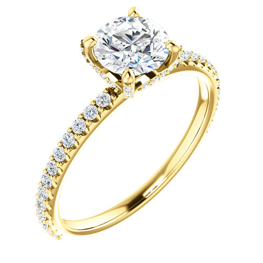 1.00 Carat Round Diamond H , VS1 , GIA Certified Round Pave Diamond Engagement Ring
