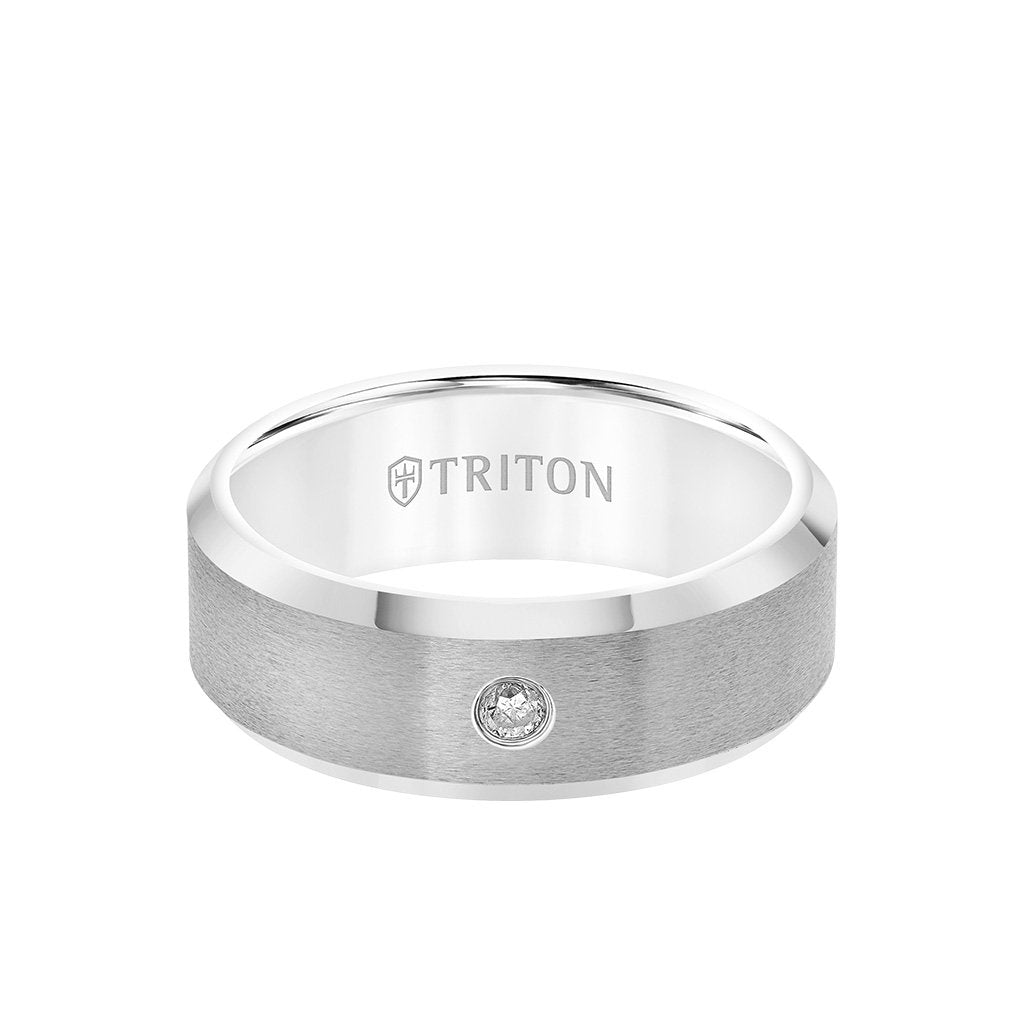 8mm Triton Tungsten Beveled Edge Diamond Ring