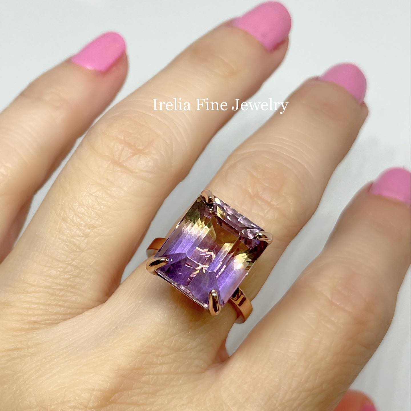 Custom 14k Rose Gold Solitaire Ring - Ametrine Gemstone Provided by Client
