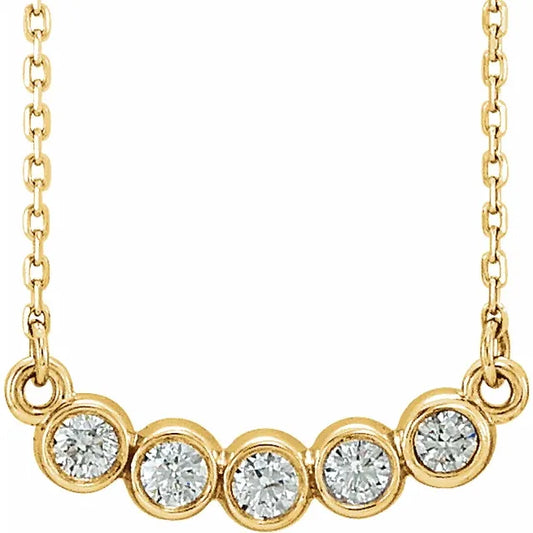 14K Yellow Gold 1/3 CTW Natural Diamond 5 Stone Bezel Pendant with 16-18" Necklace