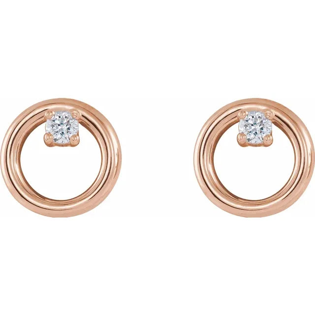 14K Yellow Gold Circle  .06 Carat Diamond Stud Earrings