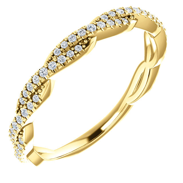 14K Gold & 1/6 ct Diamond Rope Band Wedding Anniversary Stackable Ring