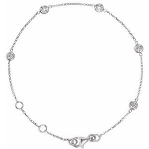 14K White 1/4 CTW Natural Diamond Bezel-Set 5-Station Bracelet, Size 7 inches