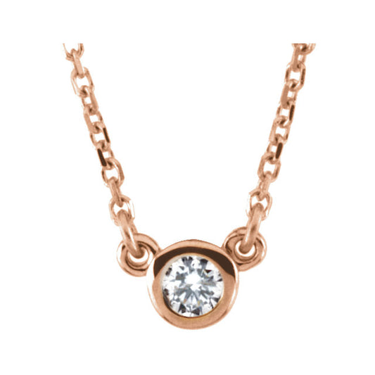 14k Gold 3mm or 4 mm Bezel Set Diamond Pendant, comes with 14k Gold Adjustable Chain
