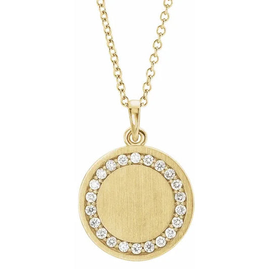 New 14K Yellow 1/5 CTW Diamond Engravable, comes with adjustable 14k gold 16-18" Necklace