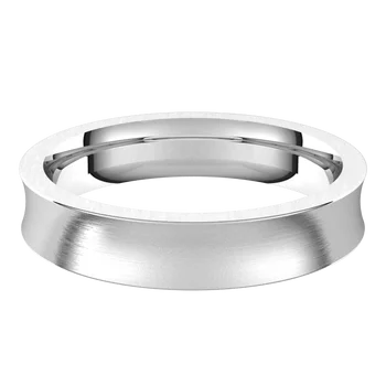 14k White Gold Concave Wedding Band , with Satin Finish, 4 mm