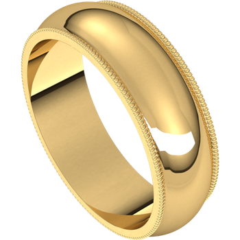 18K Gold Round Milgrain Wedding Band, width 6 millimeters