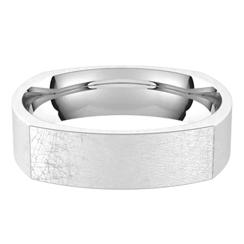 14k White gold Square Wedding Band with Ice Finish , width 5 millimeters
