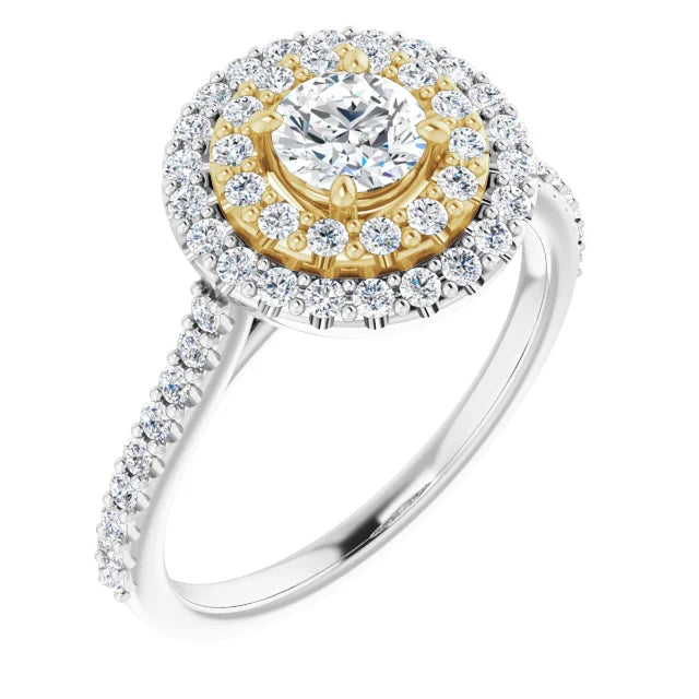 .52 Carat Round Diamond Color G, Clarity VVS1 Double Halo Engagement Ring in 18k White and Yellow Gold