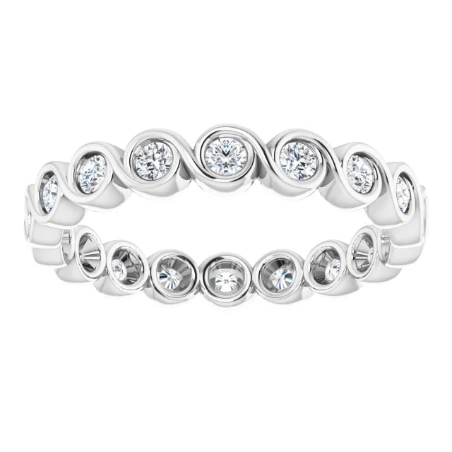 14k White Gold Infinity Design Natural Diamond Eternity Band, Ring Size 7